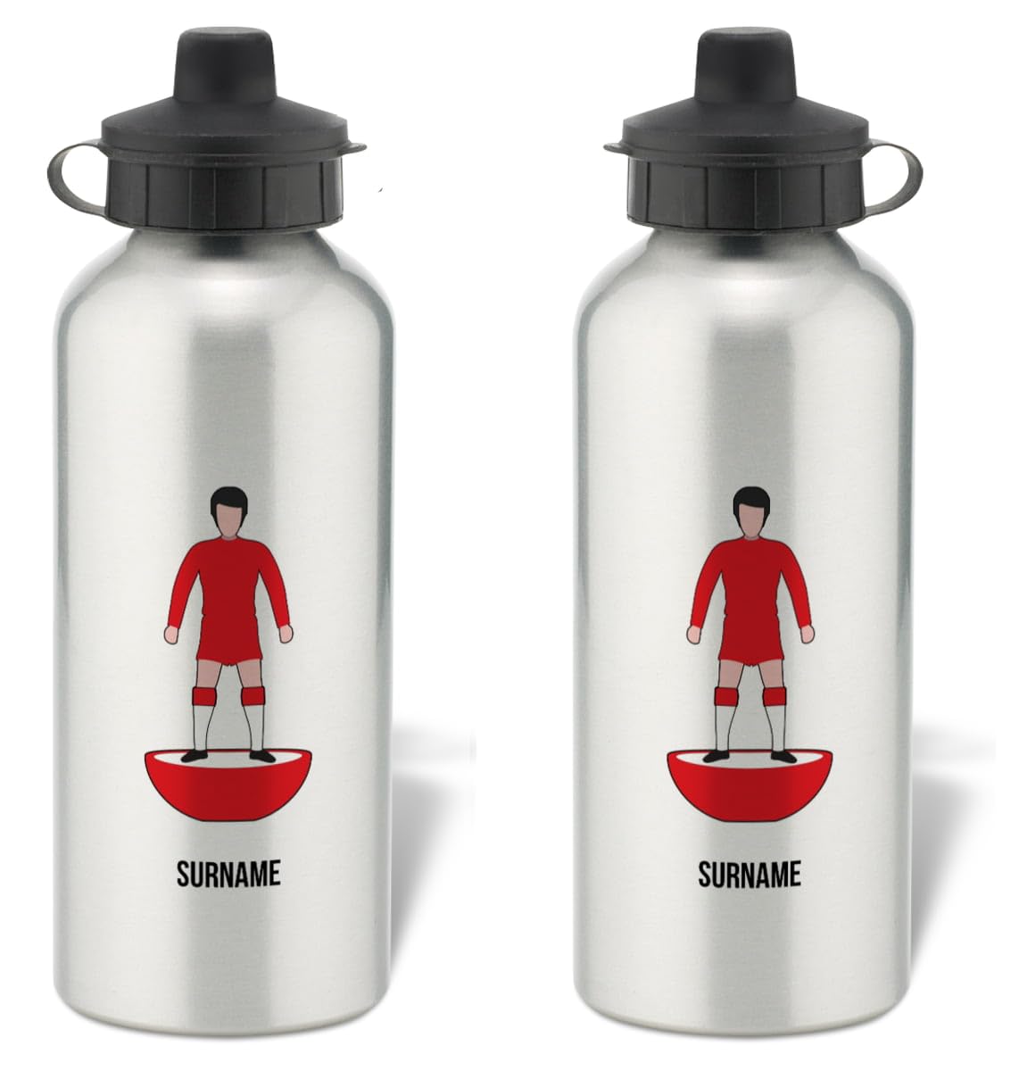 Personalised Football Player Figure Aluminium Water Bottle for Liverpool fans - 600ml - Silver Bottle
