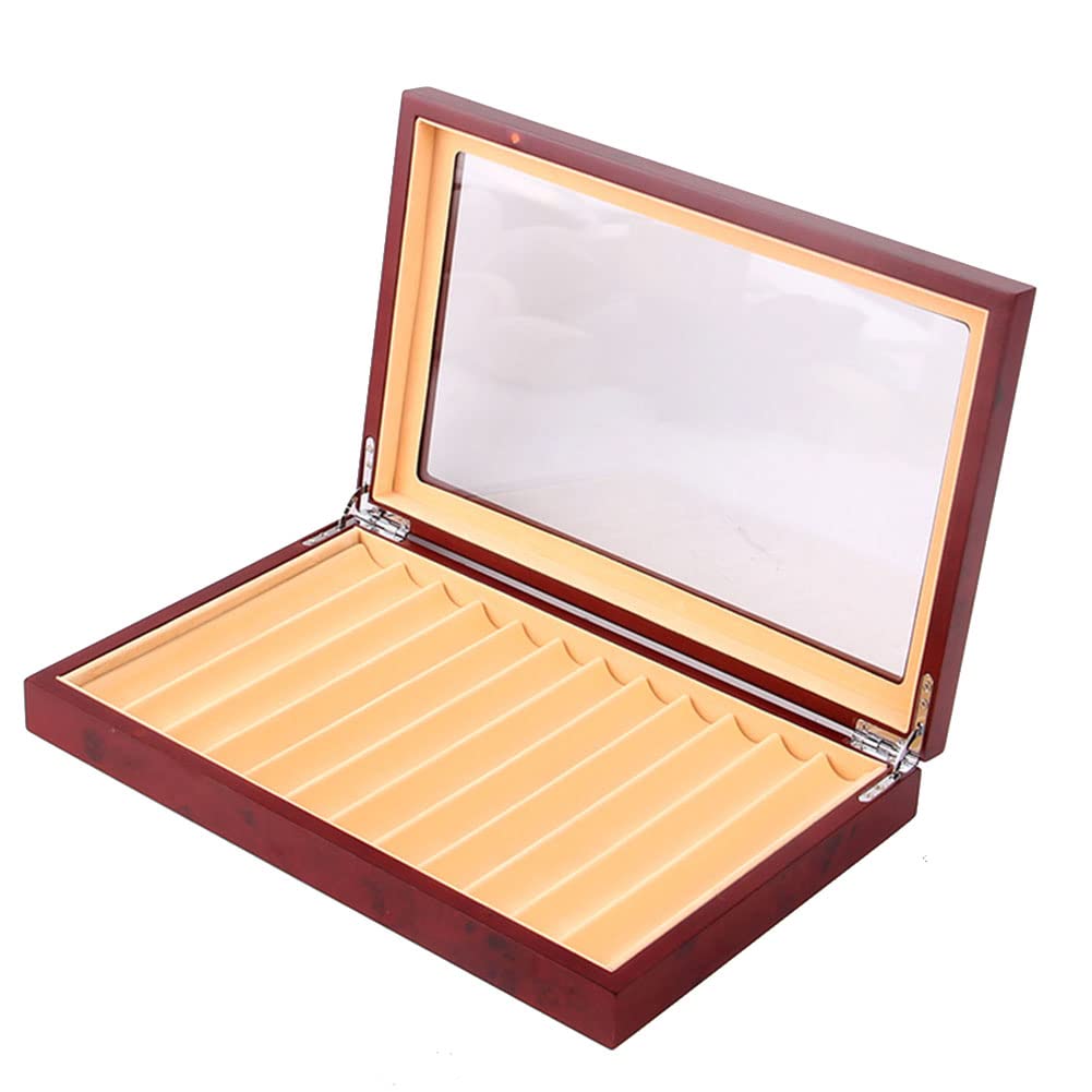 KJKVIVH 1 PCS 12 Grid Wooden Pen Display Case Storage Luxury Fountain Case Transparent Window Pen Box-Collection Organizer Red