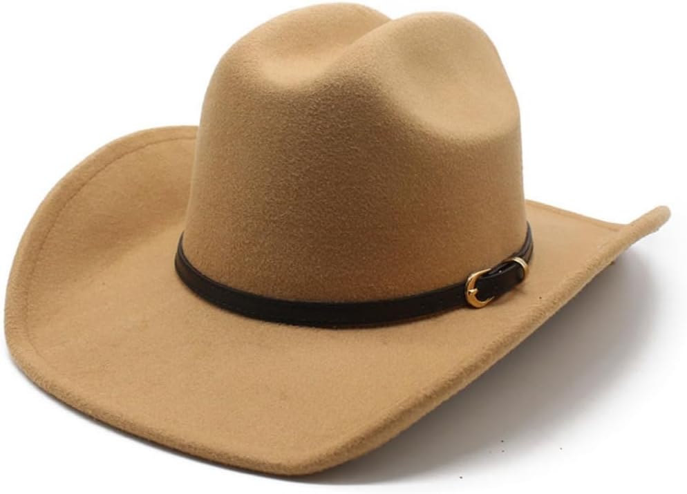 Western Cowboy Hat, Tan Felt with Leather Band, Wide Brim Classic Style