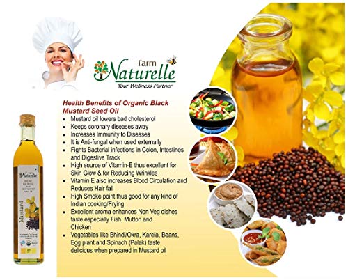 Miniatura 3 de Farm Naturelle (Botellas de vidrio) Aceite de cocina de semillas de mostaza negra orgánica prensada virgen (16.9 fl oz)