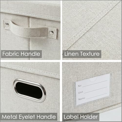 Image of PRANDOM Storage Bins with Lids [3-Pack] Linen Fabric Foldable Storage Boxes Organizer Containers Baskets Cube with Cover for Bedroom Closet Office Beige (23.4X15.9X11.4)
