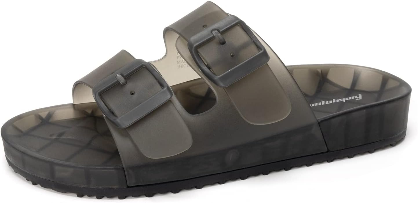 Women's Comfort Slides with Arch Support, Non-Slip Lightweight Foam Slip-on Flat Beach Sandals with Adjustable Buckle for Vacation & Everyday Wear