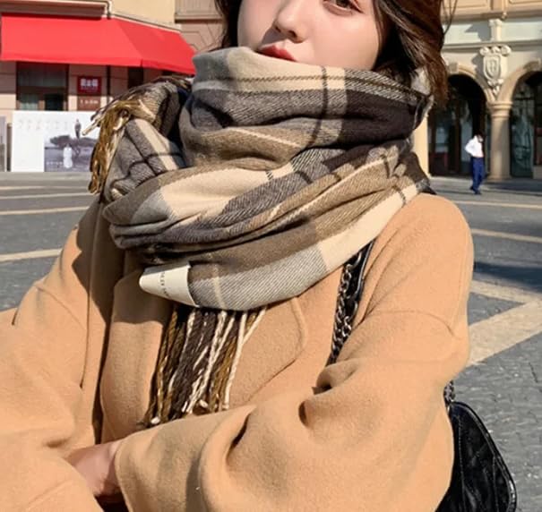 Dninmim Bufanda a cuadros para mujer, para invierno, cálida, cachemira, larga, bufanda, chal y envolturas