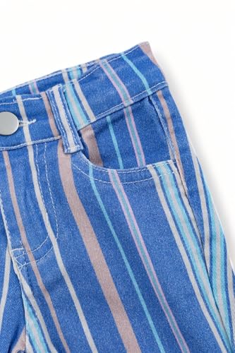 Multi-Color Stripe on Blue Printed Bootcut Denim Pants.2