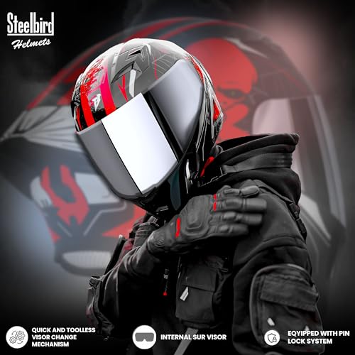 Image of Steelbird SBA-20 Strange ISI Certified Flip-Up Graphic Helmet for Men with Inner Silver Sunshield