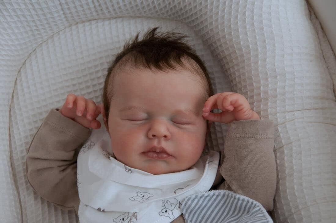 Zero Pam Realistas Muñeca Reborn Muñecas Ojos Cerrados, 50CM Realistas Muñeca Recién Nacida con Pelo, Muñeca De Vinilo De Silicona Cuerpo De Tela Suave, Bebes Reborn Muñecas para Niñas