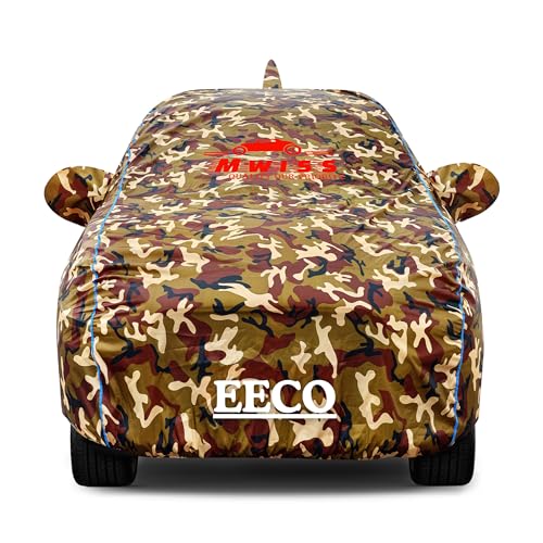 Image of MWISS Waterproof Car Cover for Maruti Suzuki Eeco | Dustproof, UV & Scratch Resistant Soft Cotton Lining | Triple Stitched, Mirror Pockets & Elastic Hem | Jungle