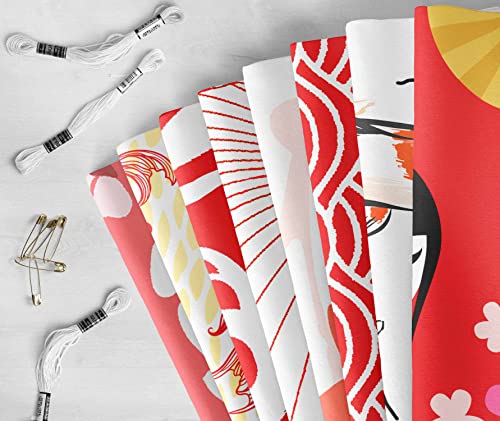 Tissu pre-cut quilting pour patchwork facile lot coton motif poisson koi - 6