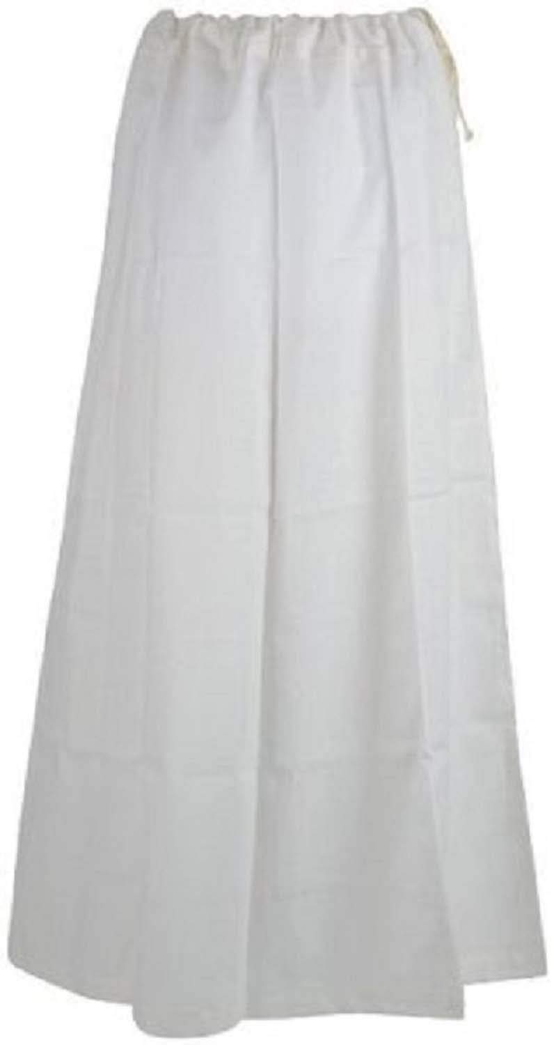 Ethnic Closet Women's White Indian Saree Petticoat Cotton Wrap Solid Pattern Underskirt Lining For Sari