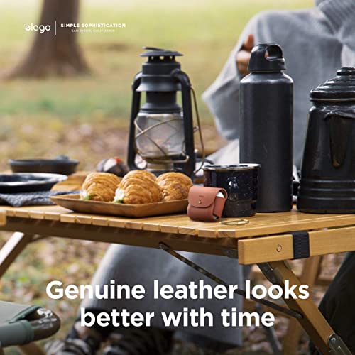 Image of elago Leather Case with Keychain Compatible with AirPods 3 Case, Natural Cowhide Leather Case with Brass Ring Holder, Supports Wireless Charging (Brown)