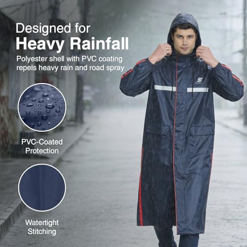 Image of Amazon Brand - Symactive Polyester Water Resistant Long Rain Coat