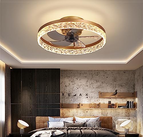 Pang Pang Gold Ceiling Fans with Lights Flush Mount,LED Dimmable Low Profile Ceiling Fan with Remote Control,6 Speeds Reversible Blades and Smart 3 Light Color for Bedroom Living Room Kitchen
