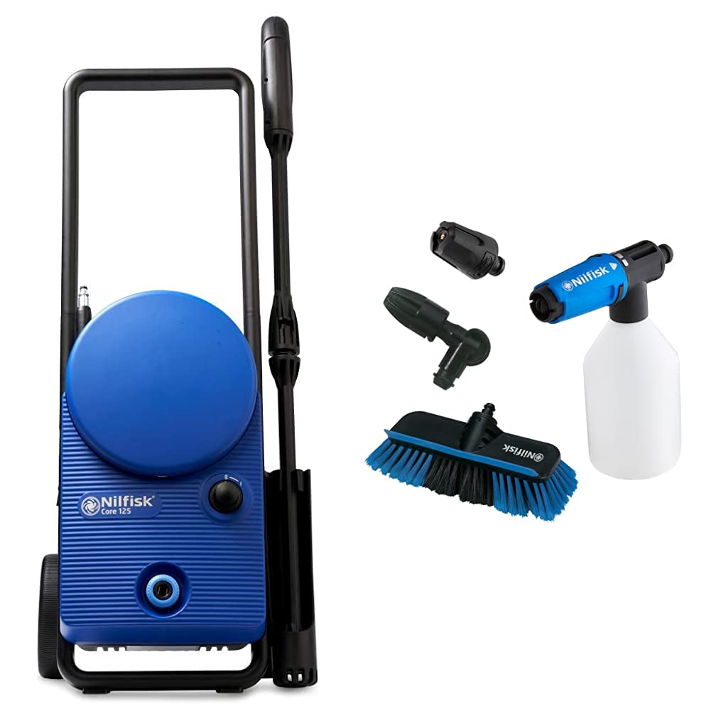 NilfiskCore 125 bar High Pressure Washer for Home, Garden and Car blue & Nilfisk Alto Click & Clean Car Cleaning Kit