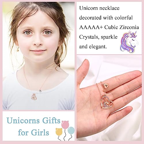 STORUP Unicorn Gifts for Girls Jewelry - Heart Initial Necklace for Girls Kids Jewelry Initial Unicorn Necklace Birthday Gifts for Kids Daughter Granddaughter Niece3