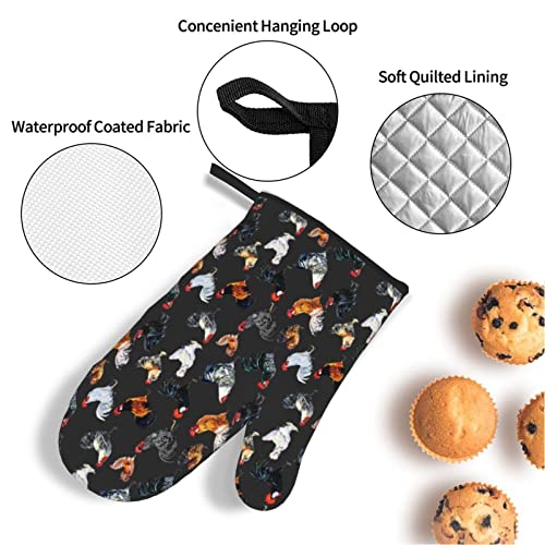 Donmyer Chicken Oven Mitts And Pot Holders Sets Of 4 Rooster Oven Gloves Set Cock Kitchen Mitts Heat Resistant Farmhouse Potholders For Kitchen Baking Grilling #TOP4
