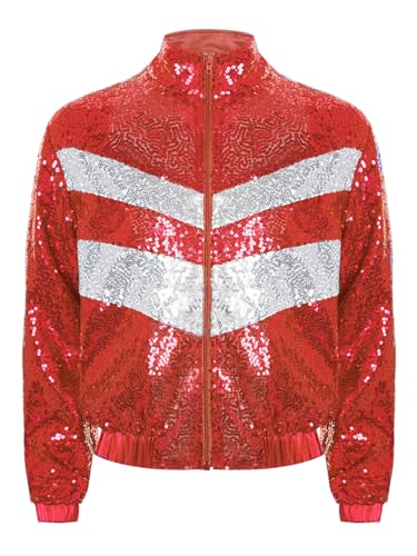 Girls Sparkly Sequins Zipper Jacket Kids Glittery Outerwear Stand Collar Dance Coat for Club Party3