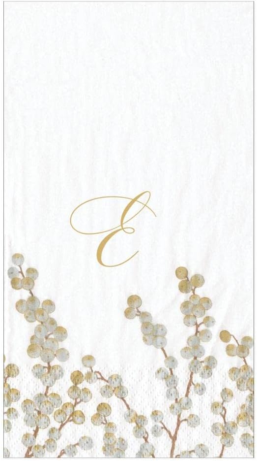 Caspari Berry Branches Single Initial Paper Guest Towel Napkins Letter E - Four Packs of 15