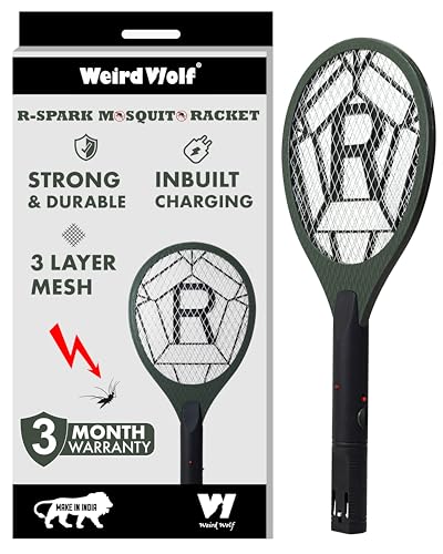 Weird Wolf Heavy Duty Mosquito Racket Bat | Rechargeable Electric Fly Swatter | Mosquito Killer Racquet with 2 Pin Plug and 3 Months Warranty (Dark Green) (Image - 1)