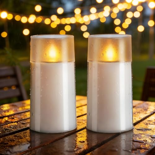 Image of Homemory Solar Candles Outdoor Waterproof, Flickering Flameless LED Candles with Dusk to Dawn Sensor, 3 inchx6 inch Solar Powered Candles for Outdoor Lanterns Patio Garden Yard Christmas Decorations, 2 Pack