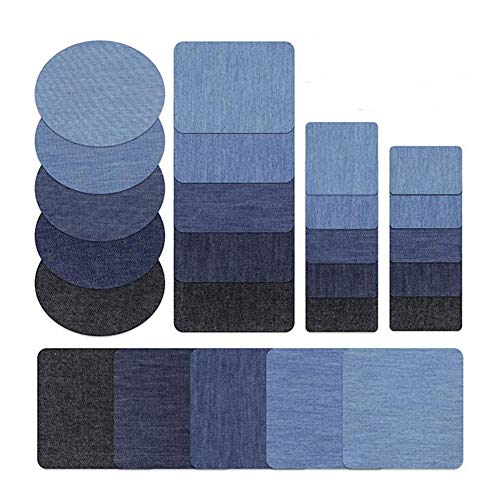 25 pcs Iron on Denim Patches for Jeans Knee Patch Denim Clothing Jeans No-Sew Shades Clothing Repair Kit, Assorted Color and Size (Different Sizes)