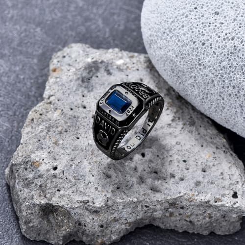 Personalied Mens Class Rings 10k/14k/18k/Sterling Silver High School College Class Ring Customized Birthstone Class Of 2025 2026 Ring Graduation Gift for Men(With Gift Box)4