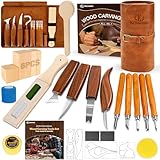 Holzschnitz-Set, 32-teiliges Holzschnitzwerkzeug-Set mit Aufbewahrungstasche, Holzschnitzmesser-Set mit 4 Schablonen & 11 Holzschnitzmessern für Holzbastelanfänger