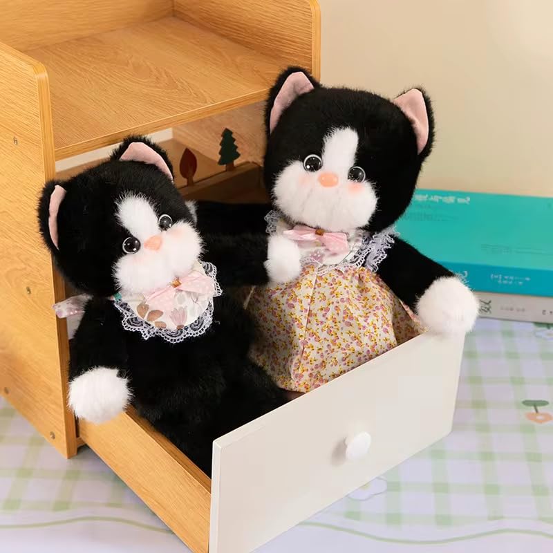 Image of Cute Cat Soft Toy 35cm - Kawaii Fluffy Plush Cat with Removable Frock & Apron, Adorable Stuffed Animal Plushie Gift for Kids, Girls & Home Decor