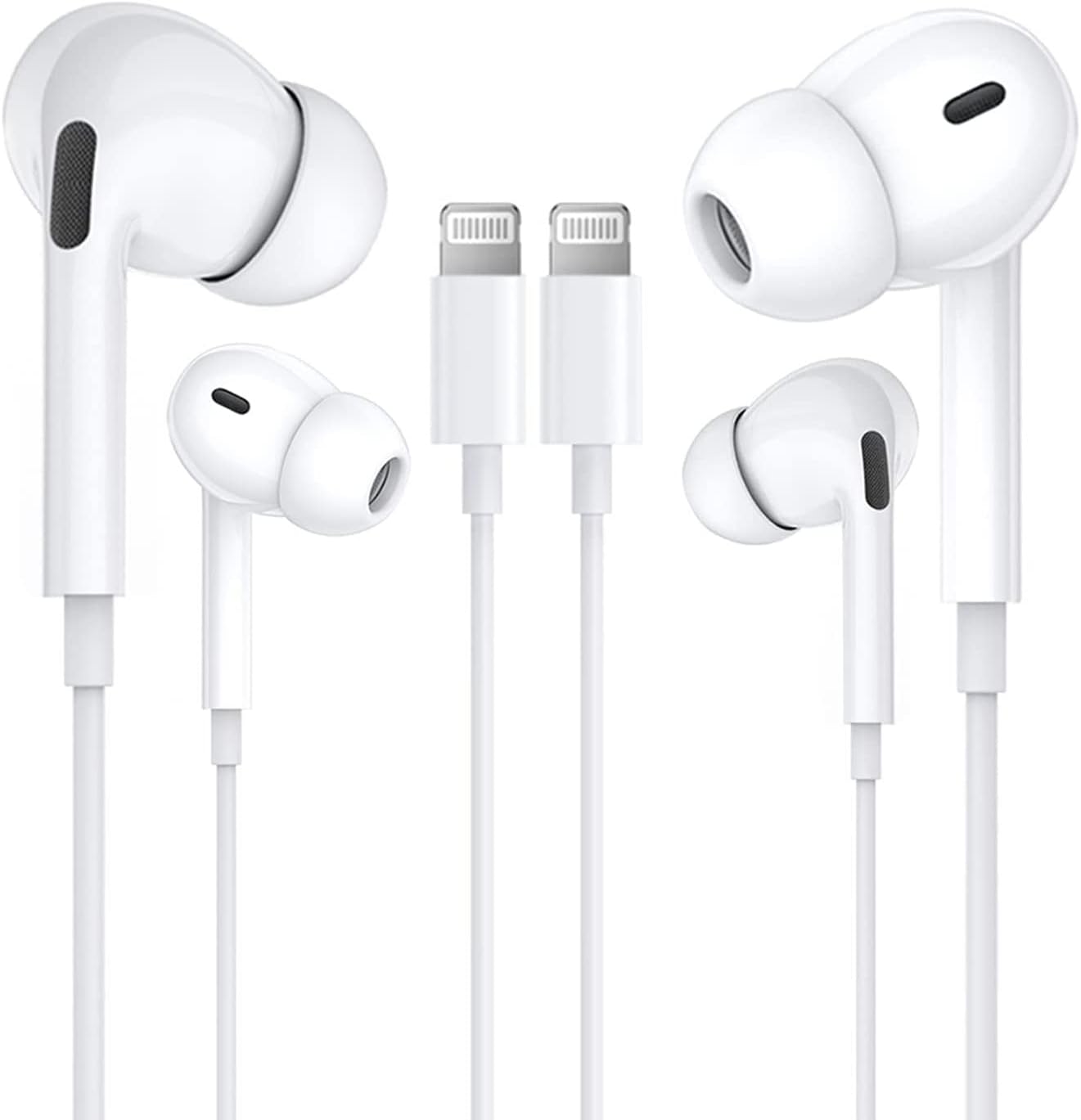 WASABI MANGO 2 Pack iPhone Earbuds Wired [Apple MFi Certified] Headphones with Lightning Connector Compatible 13/12/11/X/SE/8/7, Support All iOS System(Built-in Microphone & Volume Control), White-2