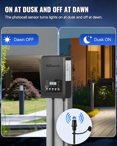 Image of 300W Low Voltage Landscape Transformer, Weatherproof Outdoor Low Voltage Transformer, 120V AC to 12 /14V AC, Landscape Lighting Transformer with Timer and Photocell Sensor, ETL Listed D12LT06