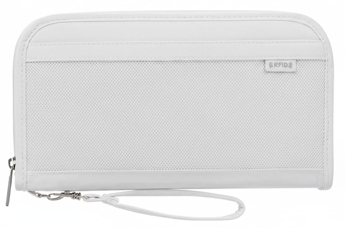 WildHorn Women’s Polyester Travel Wallet Organizer | Passport Holder with 10 Card Slots, Cash & Document Sections | Zip-Around Wristlet Wallet for Travel & Daily Use (Off-White)