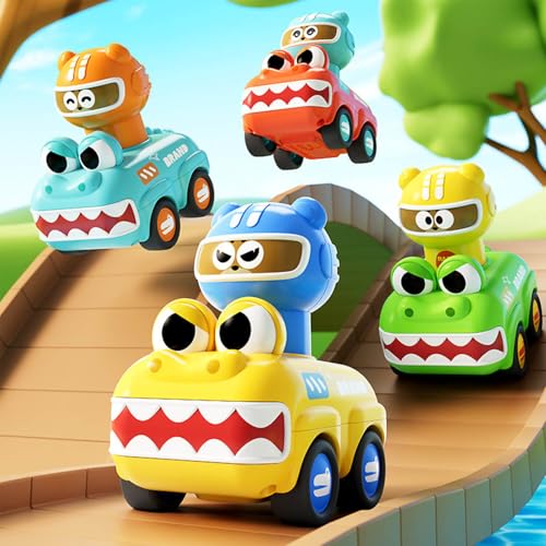 Toddler Toys for 1 2 Year Old Boy Gifts, Press to Go Car Toys for Toddlers 1-3, Baby Animal Racing Cars Toys 12-18 Months, Push Go Friction Car Toys for One Year Old Boy