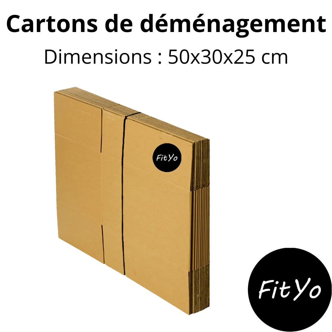 FitYo - Lot de 25 Cartons de Déménagement Renforcés - Spécial Livres ou Objets Lourds - Dimensions 50 x 30 x 25 cm + 1 rouleau adhésif offert - Parfait pour un Déménagement ou une Expédition (25)