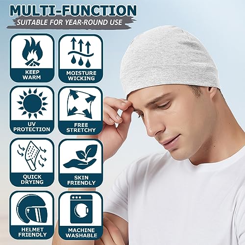 Image of Headshion Cotton Skull Caps for Men Women,2-Pack Lightweight Beanie Sleep Hats Breathable Helmet Liner