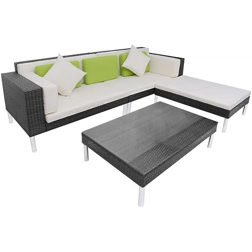 vidaXL Patio Sofa Set 17 Pieces Poly Rattan Black Patio Bed Seating Lounge