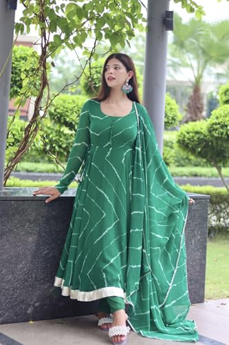 Image of KD Women's Floral Printed Georgette Anarkali Kurta Set With Dupatta, Traditional Salwar Suit, Long Sleeve Ethnic Dress