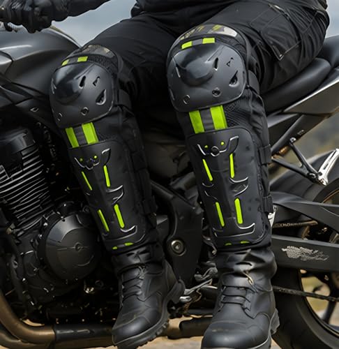 Image of ELTRON TURBO Imported Breathable Adjustable Elbow & Knee Guard Pads Brace Attractive PROTACTIVE Bikers and Riders Motorcycle Protector Free Size Black Green Color Design (2Pc Elbow And 2pc Knee Pads)