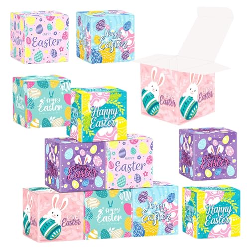 Cajas de huevos de Pascua, bonitas cajas de aperitivos para galletas, juego de 12 cajas de regalo reutilizables para niños, bolsas de regalo para envolver, juego de búsqueda de huevos, suministros de