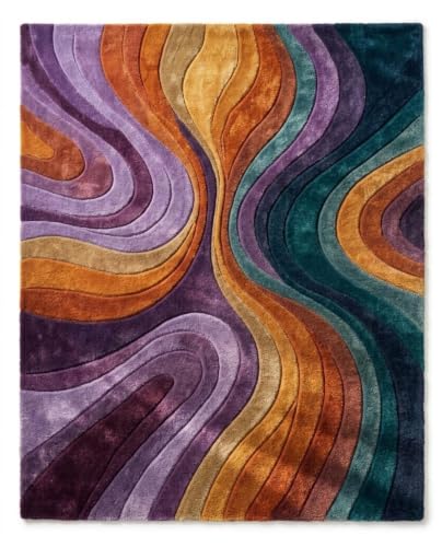 Image of Hand Tufted Premium Wool Multicolor Organic Curved Design, Carpet for Living Room, Bedroom, Office & Home Decor Size 12x18 Feet