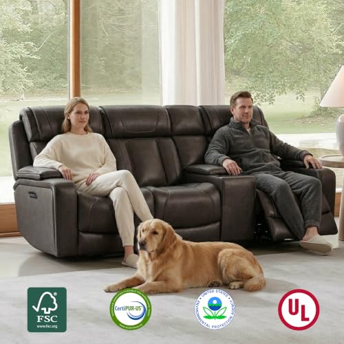 Image of Watson & Whitely Power Reclining Sofa 3-Seat with Console, Dark Brown