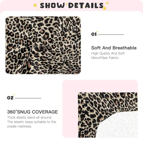 Image of CaTaKu Baby Crib Sheets Brown Leopard Animal Print Mini Crib Sheets Fitted for Girls Boys,Neutral Soft Toddler Mattress Bed Sheets for Crib,27 inchx 39 inch
