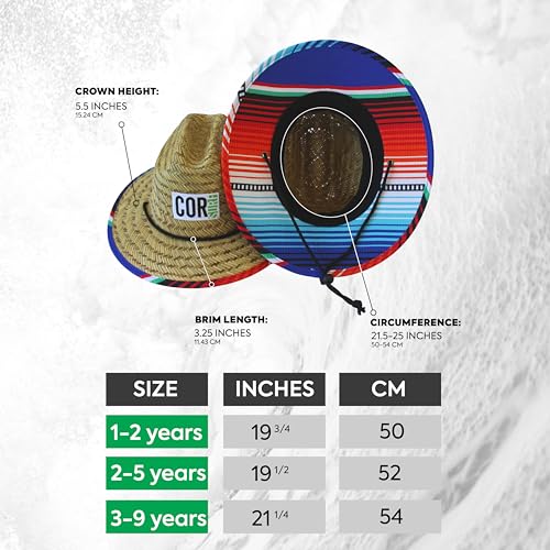 COR Surf Kids Straw Hat Summer Beach Hat for Boys and Girls Classic Lifeguard Sun Hat (Kauai, 54 CM)4