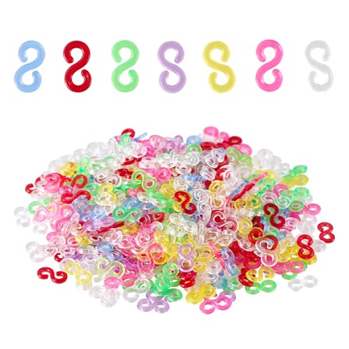 XIYAOXI 600Pcs S Clips Plastic Bracelet Connectors - Clear 300 + Colorful 300 Loom Accessories for Rubber Band Bracelet Making Kit DIY Crafts Creative Projects Rainbow Loom Charms