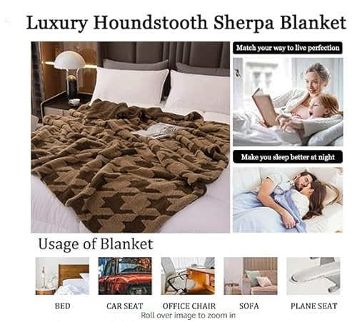 Ht&Pj Throw Blanket Super Soft Fluffy Houndstooth Sherpa Fleece Blankets Decorative For Bed, Sofa, Couch - Brown, 50X60In #TOP4