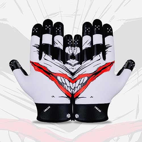 LISAAZ Football Gloves Skin fit Youth Football Gloves Tacky Football Gloves Men | Football Gloves for Kids 8-12 Football Receiver Gloves Adult/Football Gloves Youth (Black HAHA, Adult- XL)