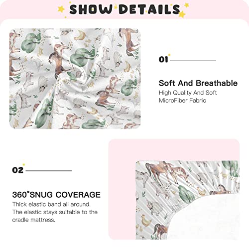 Image of Farm Animals Horse Cow Crib Sheets Soft Breathable Fitted Baby Crib Sheets Mattress Cover for Girl Boys, 52 inch x 28 inch x 9 inch