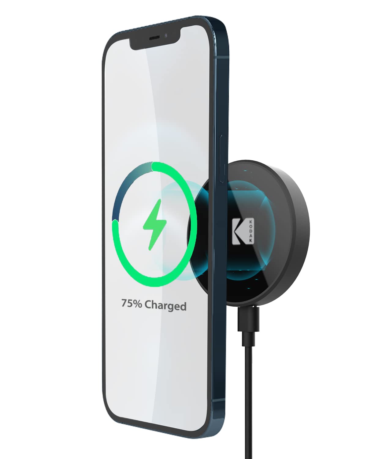 Kodak WCM201 15W Mag-Safe Compatible Wireless Charger | Magnetic Wireless Charging Pad Compatible with Mag-Safe on iPhone 13 Mini/iPhone 13/13 Pro / 13 Pro Max & iPhone 12 Series - Black KD40001