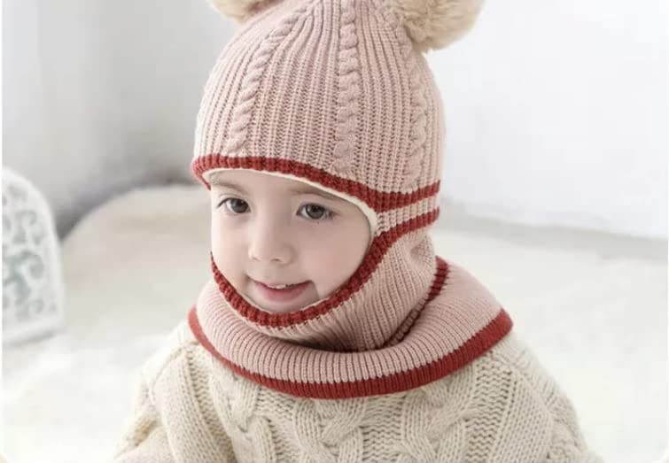 Image of Toddler Winter Hat With Scarf and Earflap Hood - Fleece Lined Monkey Cap for Baby and Kids (6 Months to 7 Years)