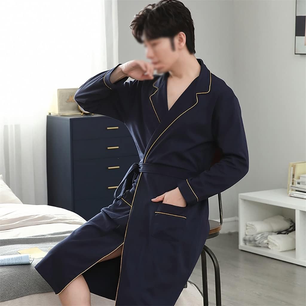 Spring Autumn Cotton Bathrobe Men Robes Plaid Dressing Gown Comfort Kimono Dresses