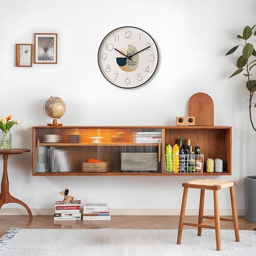 Image of Auromin Glass Wall Clock for Living Room Decor | Antique Stylish Fancy Decorative Large Wall Watch for Bedroom, Office, Kitchen, Dining Room, Hall & Home Decoration (Black Leaf, 40)
