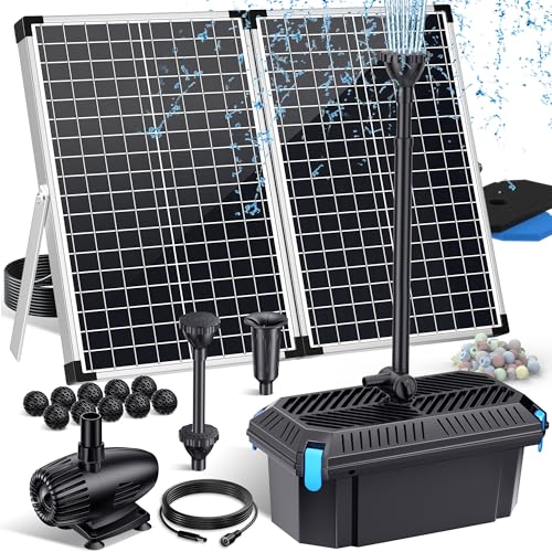 POPOSOAP 70W Solar Pond Filter with Fountain Pump